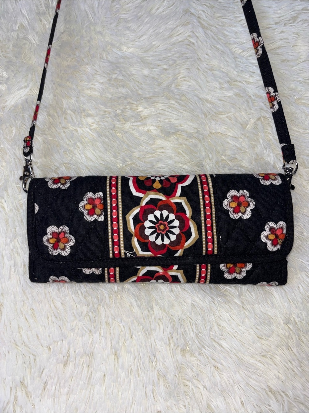 Vera Bradley Quilted Black Floral Crossbody Bag- Stylish Women's Bag